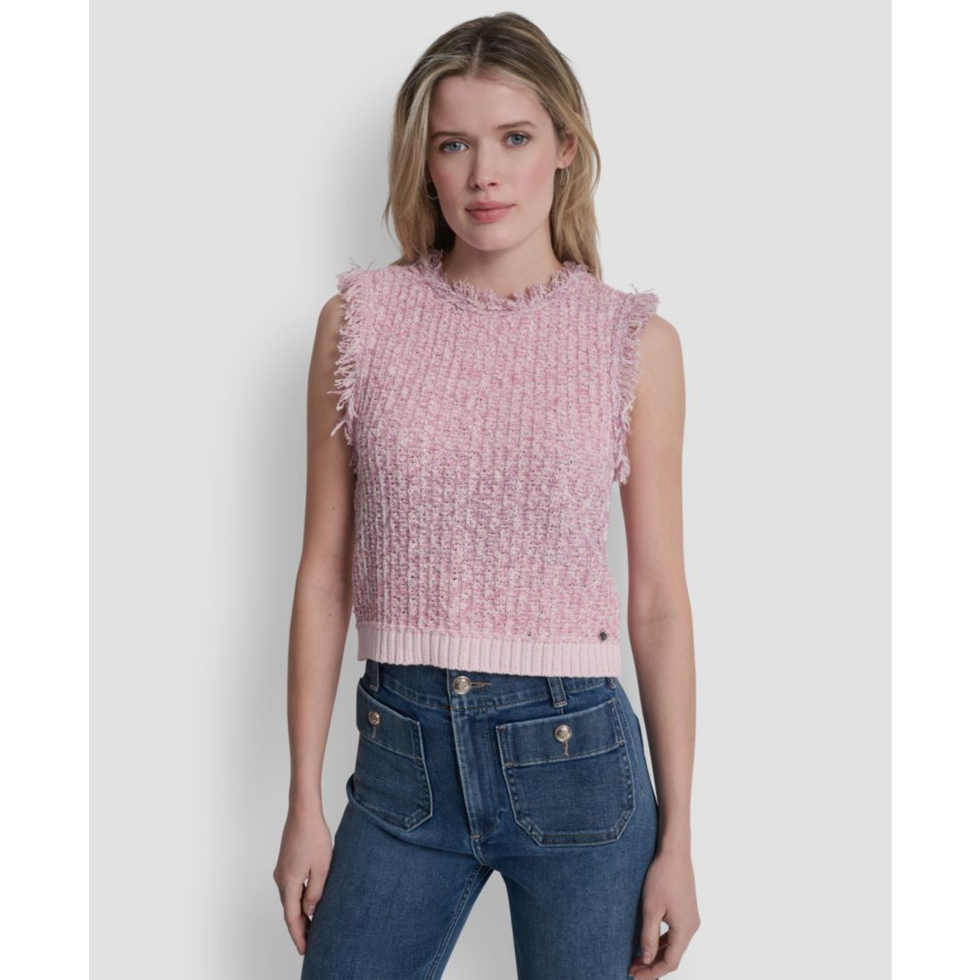 Dkny Jeans Women's Sleeveless Fringe Trimmed Sweater