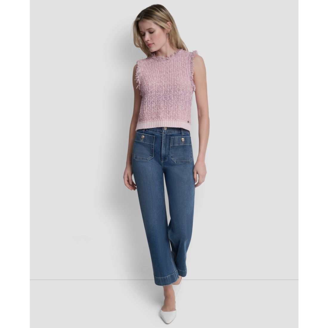 Dkny Jeans Women's Sleeveless Fringe Trimmed Sweater
