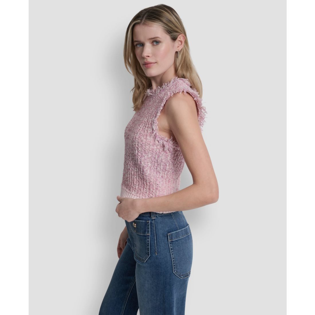 Dkny Jeans Women's Sleeveless Fringe Trimmed Sweater