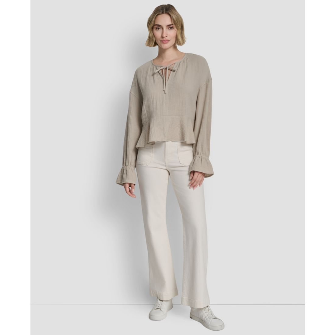 Dkny Jeans Women's Long-Sleeve Tie Neck Crop Top