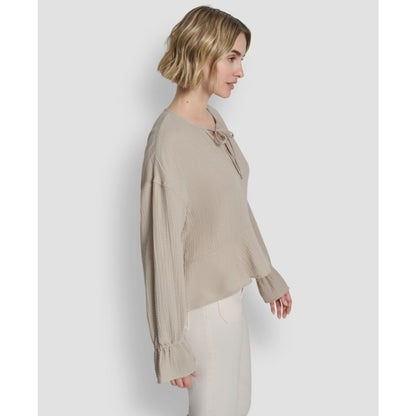 Dkny Jeans Women's Long-Sleeve Tie Neck Crop Top