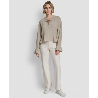 Dkny Jeans Women's Long-Sleeve Tie Neck Crop Top