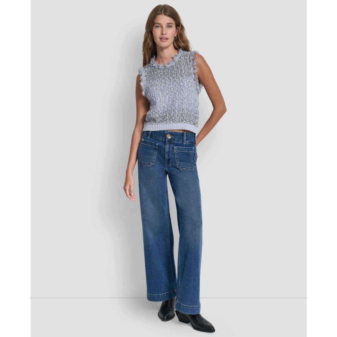 Dkny Jeans Women's Sleeveless Fringe Trimmed Sweater
