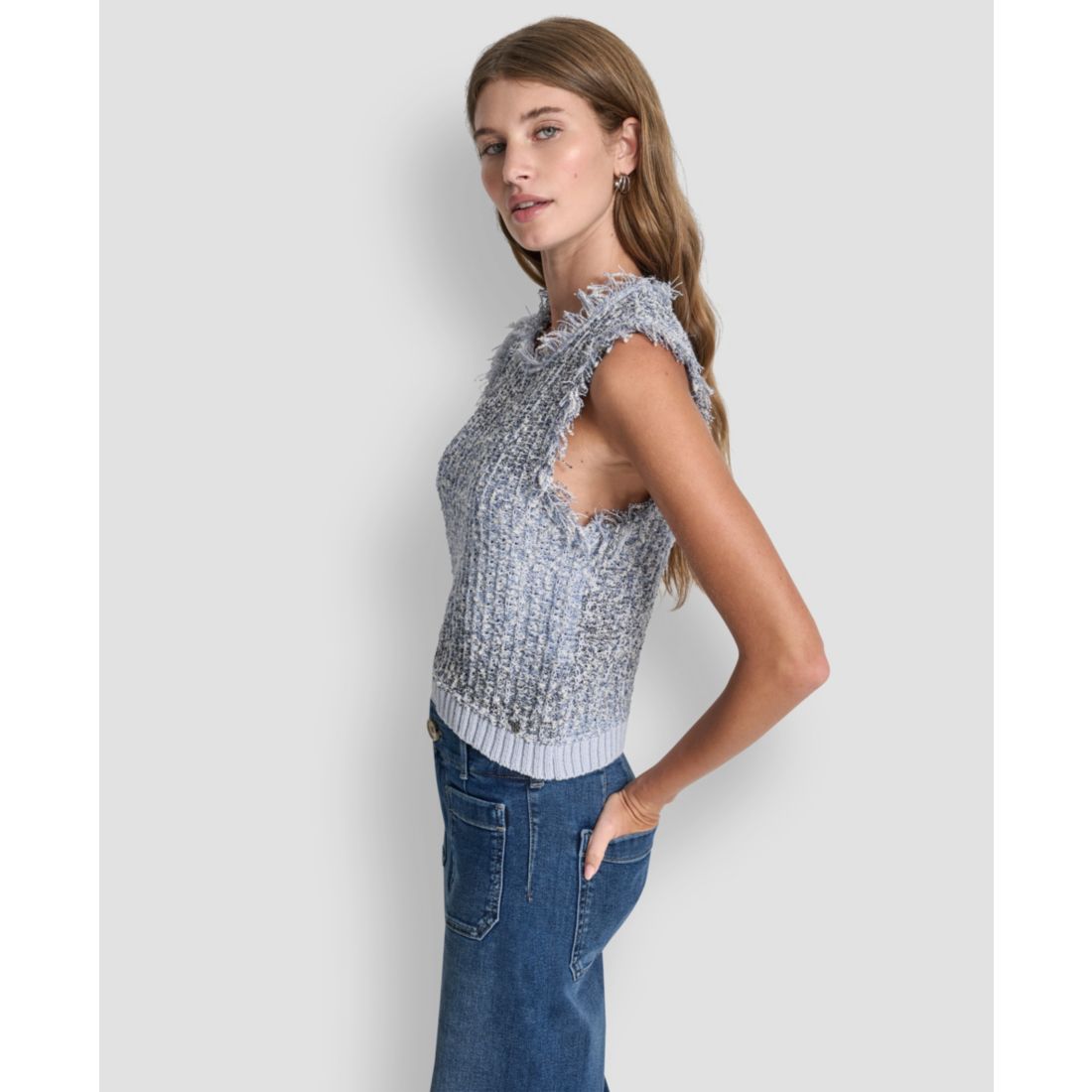 Dkny Jeans Women's Sleeveless Fringe Trimmed Sweater