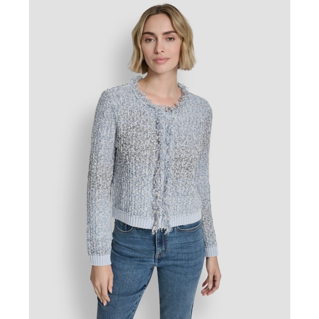 Dkny Jeans Women's Long-Sleeve Fringe Trimmed Sweater Jacket