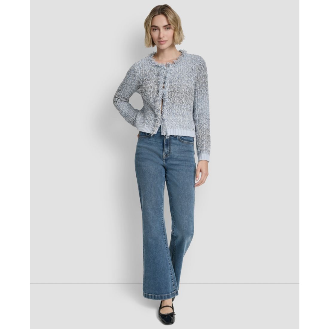 Dkny Jeans Women's Long-Sleeve Fringe Trimmed Sweater Jacket
