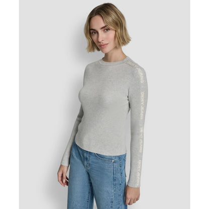 Dkny Jeans Women's Long-Sleeve Logo Trim Crewneck Sweater