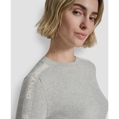 Dkny Jeans Women's Long-Sleeve Logo Trim Crewneck Sweater