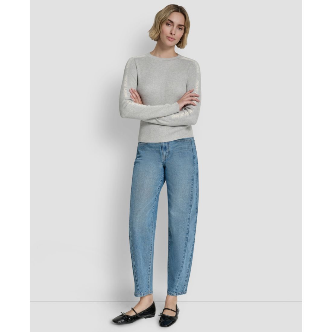 Dkny Jeans Women's Long-Sleeve Logo Trim Crewneck Sweater