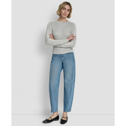 Dkny Jeans Women's Long-Sleeve Logo Trim Crewneck Sweater