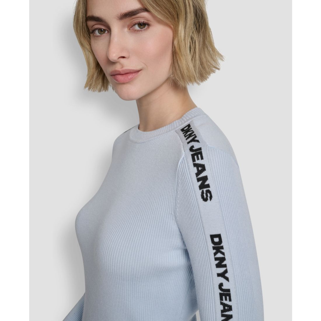 Dkny Jeans Women's Long-Sleeve Logo Trim Crewneck Sweater