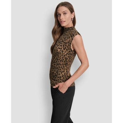 Dkny Women's Printed Mock Neck Cap-Sleeve Top