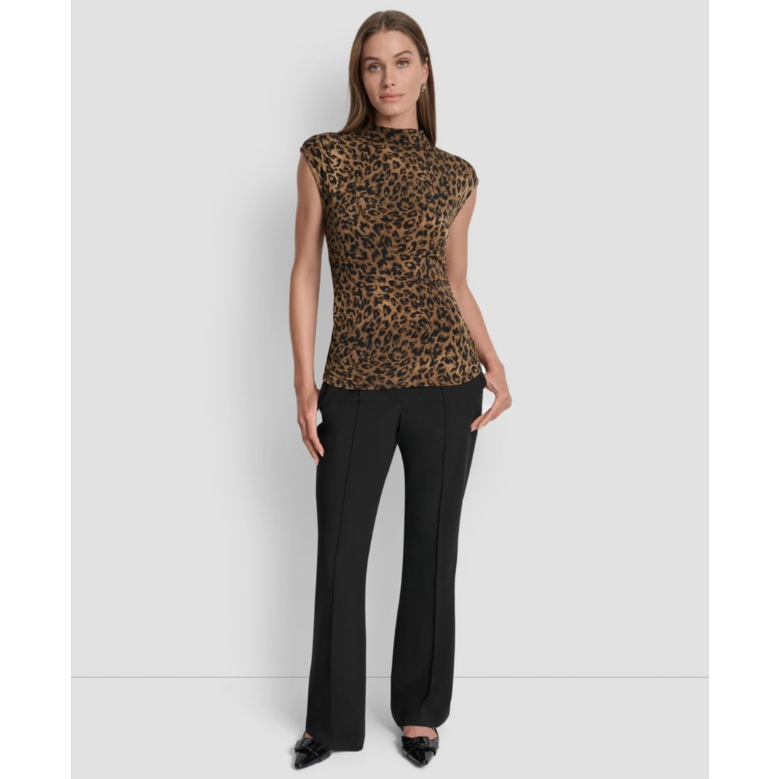 Dkny Women's Printed Mock Neck Cap-Sleeve Top