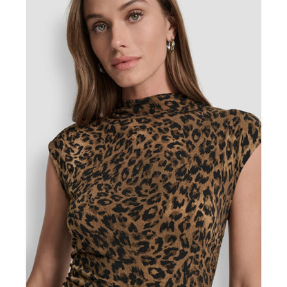 Dkny Women's Printed Mock Neck Cap-Sleeve Top