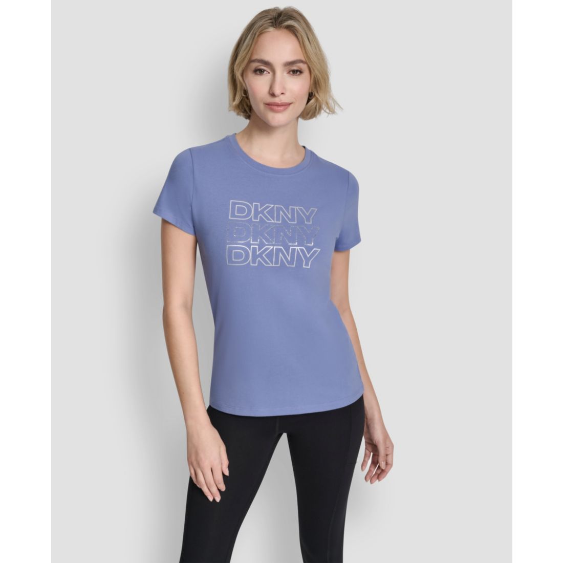 Dkny Women's Triple Rhinestone Foil Logo Crewneck Baby T-Shirt