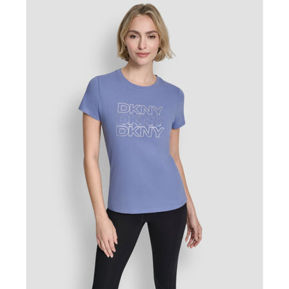 Dkny Women's Triple Rhinestone Foil Logo Crewneck Baby T-Shirt