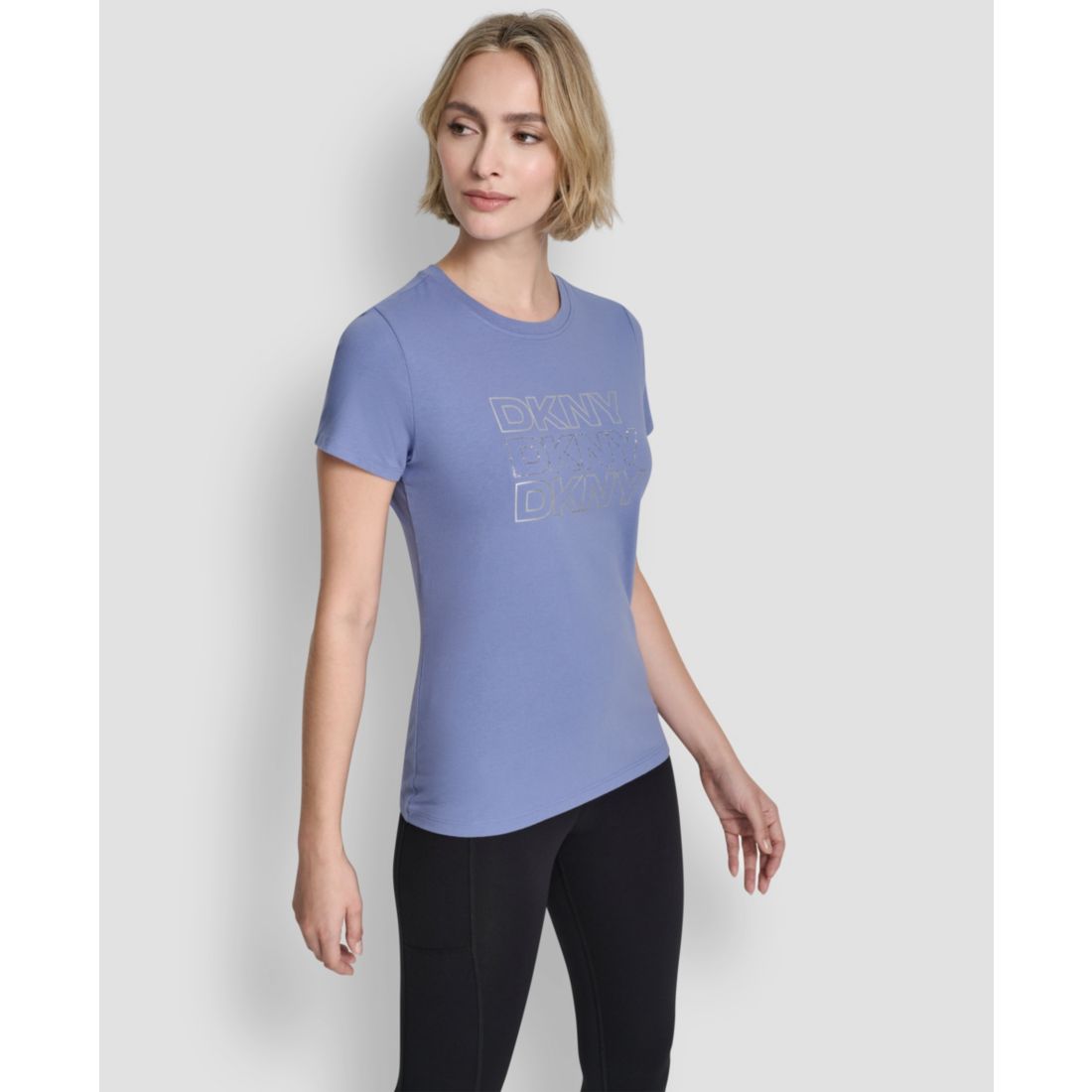 Dkny Women's Triple Rhinestone Foil Logo Crewneck Baby T-Shirt