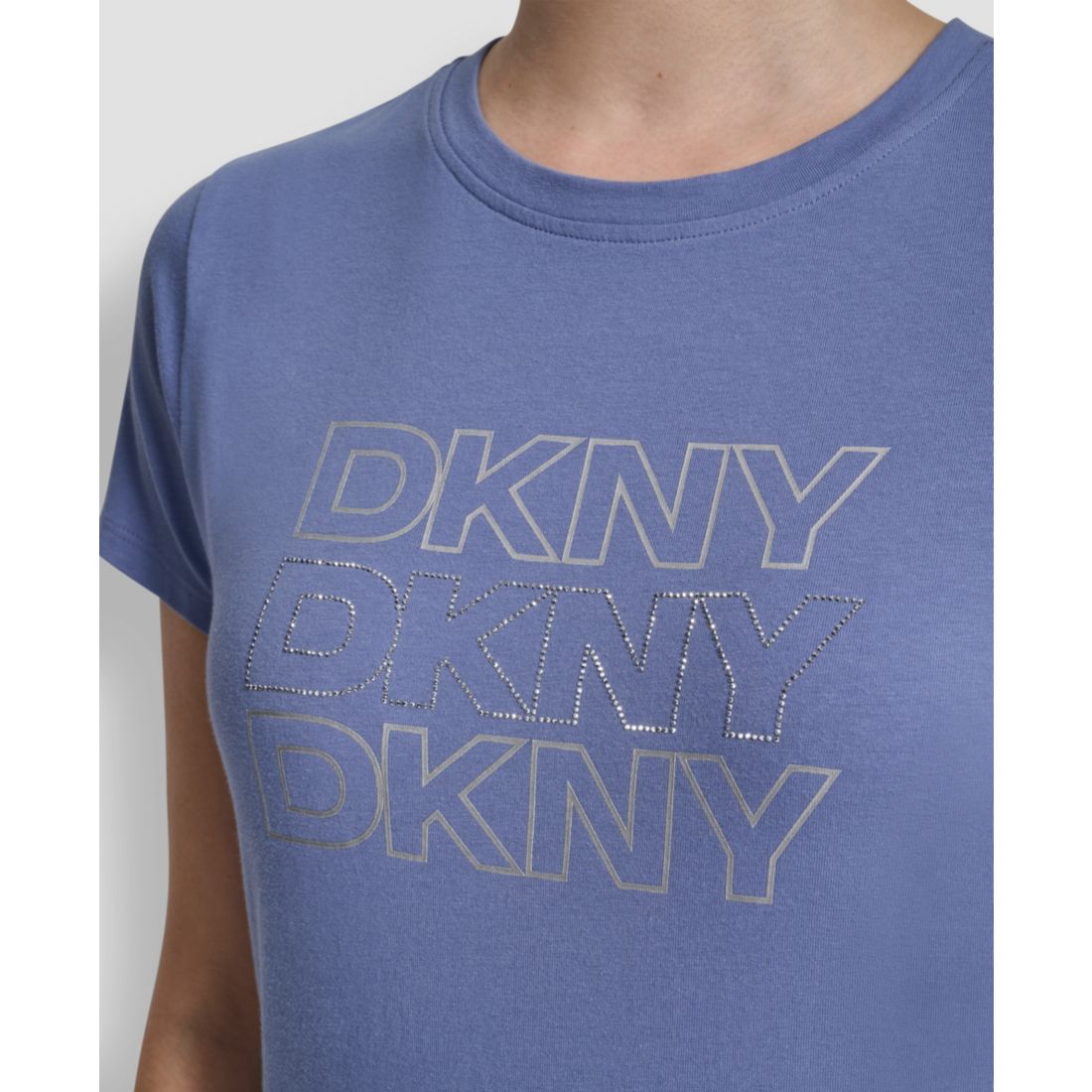 Dkny Women's Triple Rhinestone Foil Logo Crewneck Baby T-Shirt