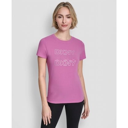 Dkny Women's Triple Rhinestone Foil Logo Crewneck Baby T-Shirt