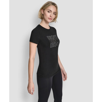 Dkny Women's Triple Rhinestone Foil Logo Crewneck Baby T-Shirt