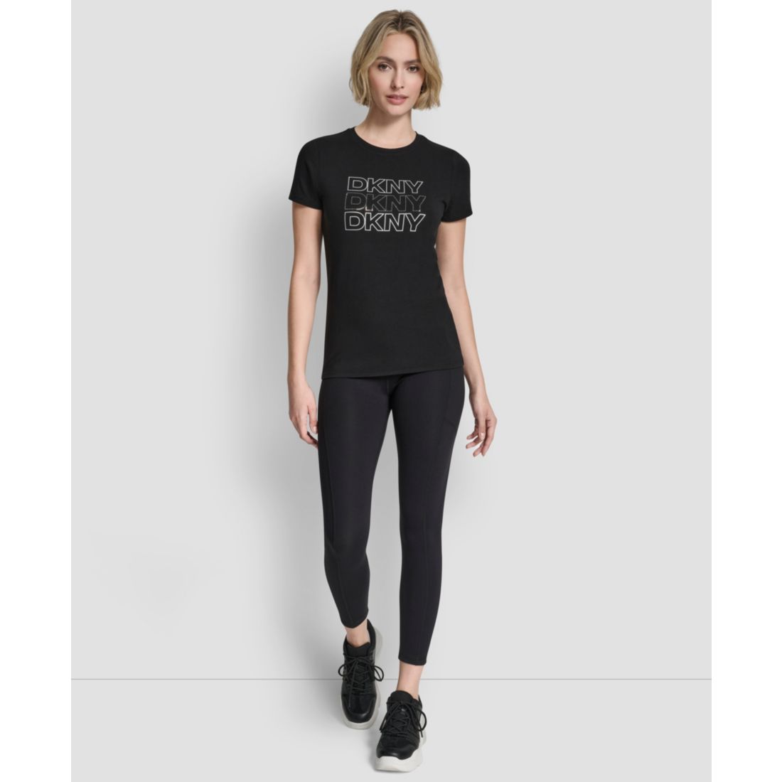 Dkny Women's Triple Rhinestone Foil Logo Crewneck Baby T-Shirt