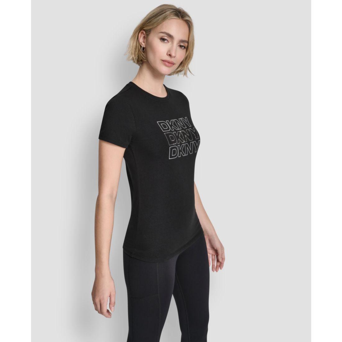 Dkny Women's Triple Rhinestone Foil Logo Crewneck Baby T-Shirt