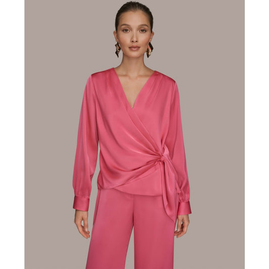 Donna Karan New York Women's Faux Wrap Long Sleeve Top