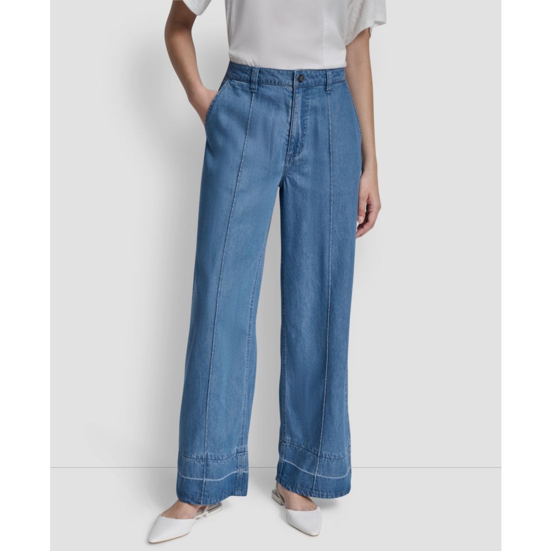 Dkny Women's Belted Front Seam Straight Pants