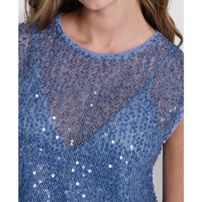 Dkny Women's Sleeveless Bubble Hem Sequin Knit Top