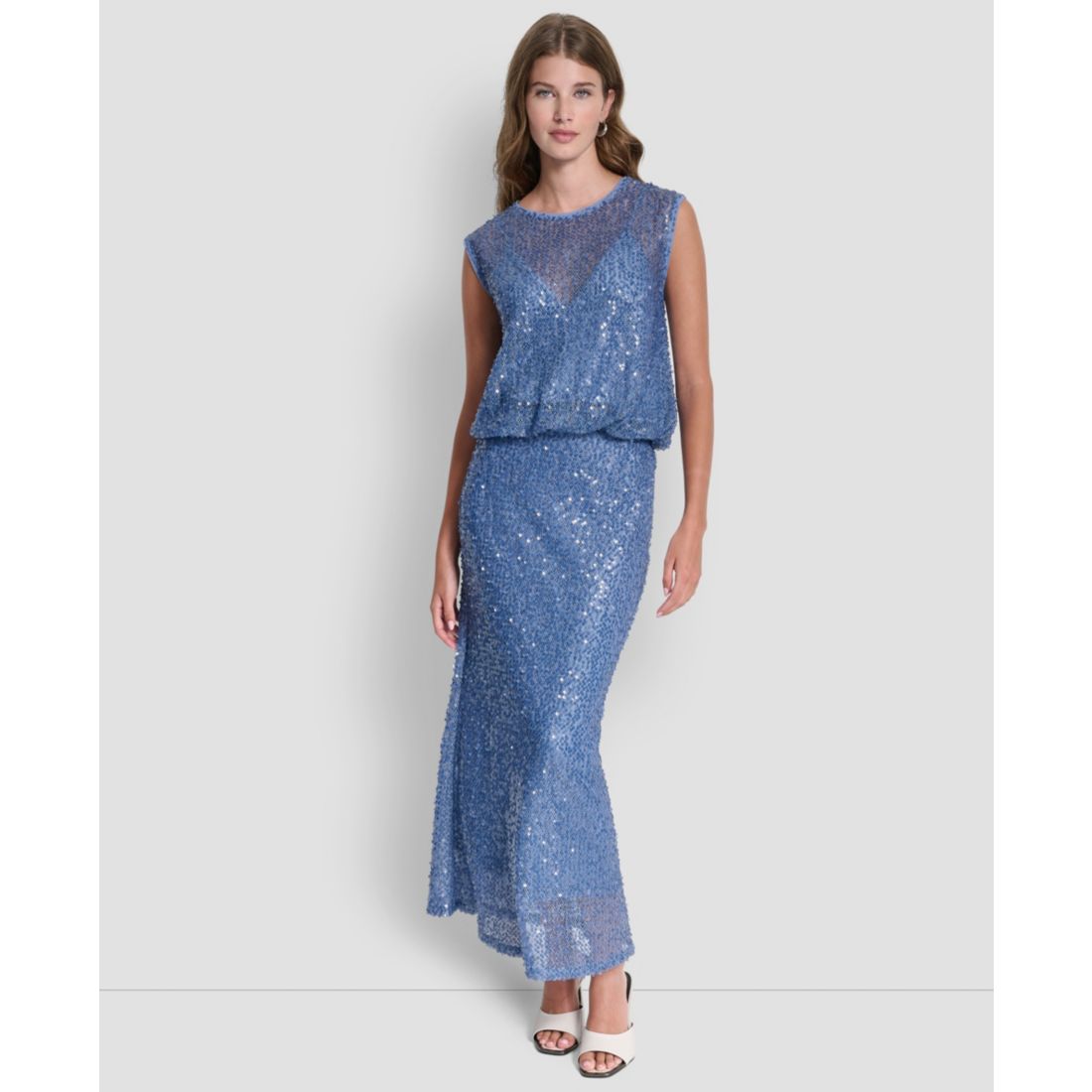 Dkny Women's Sleeveless Bubble Hem Sequin Knit Top