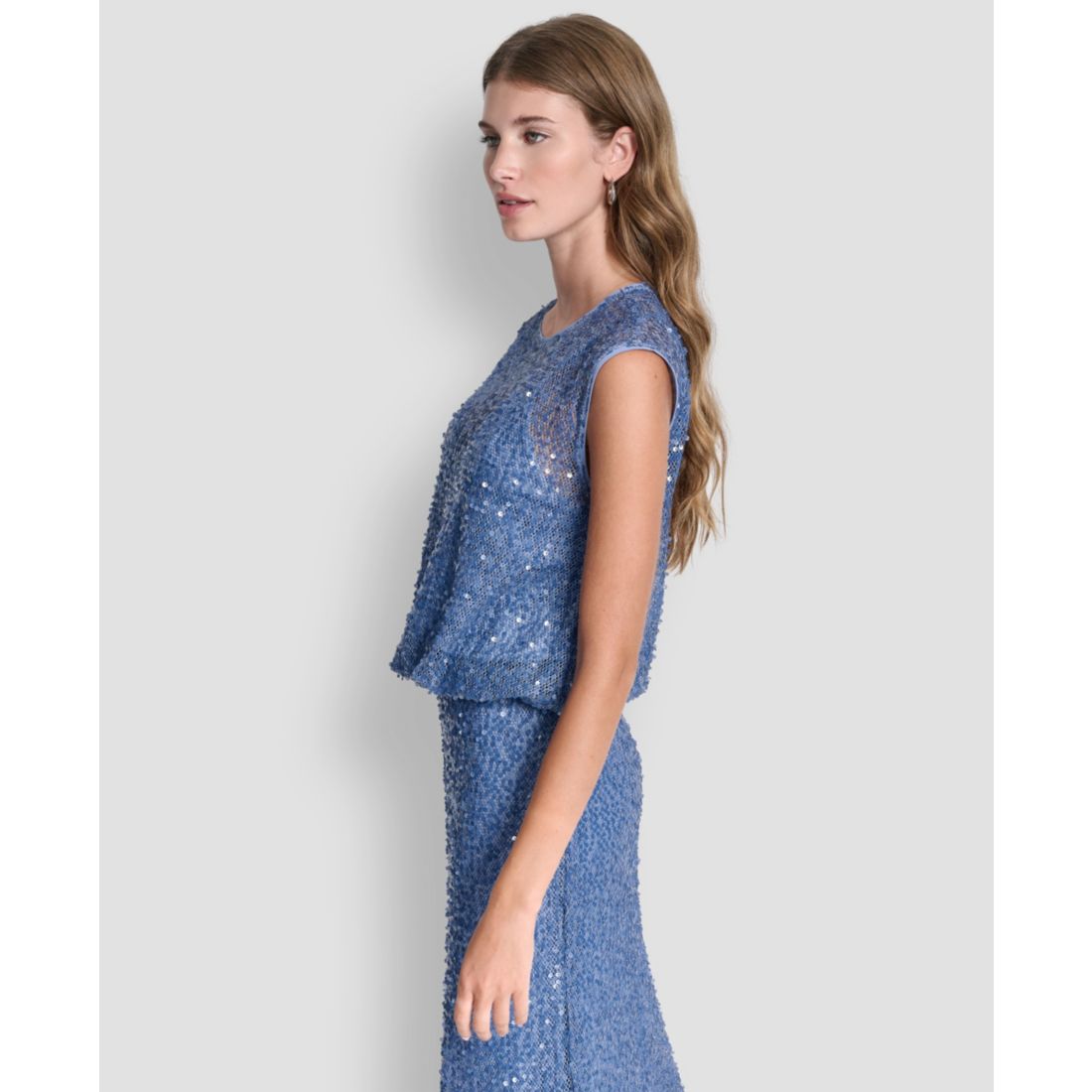 Dkny Women's Sleeveless Bubble Hem Sequin Knit Top
