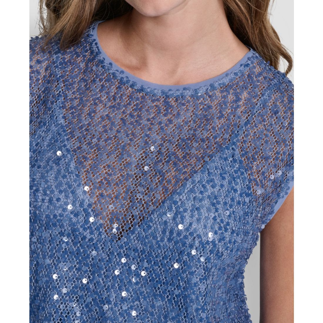 Dkny Women's Sleeveless Bubble Hem Sequin Knit Top