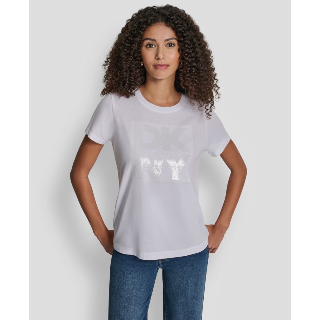 Dkny Jeans Women's Embellished Logo Detail Crewneck T-Shirt