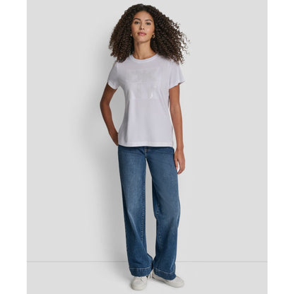 Dkny Jeans Women's Embellished Logo Detail Crewneck T-Shirt