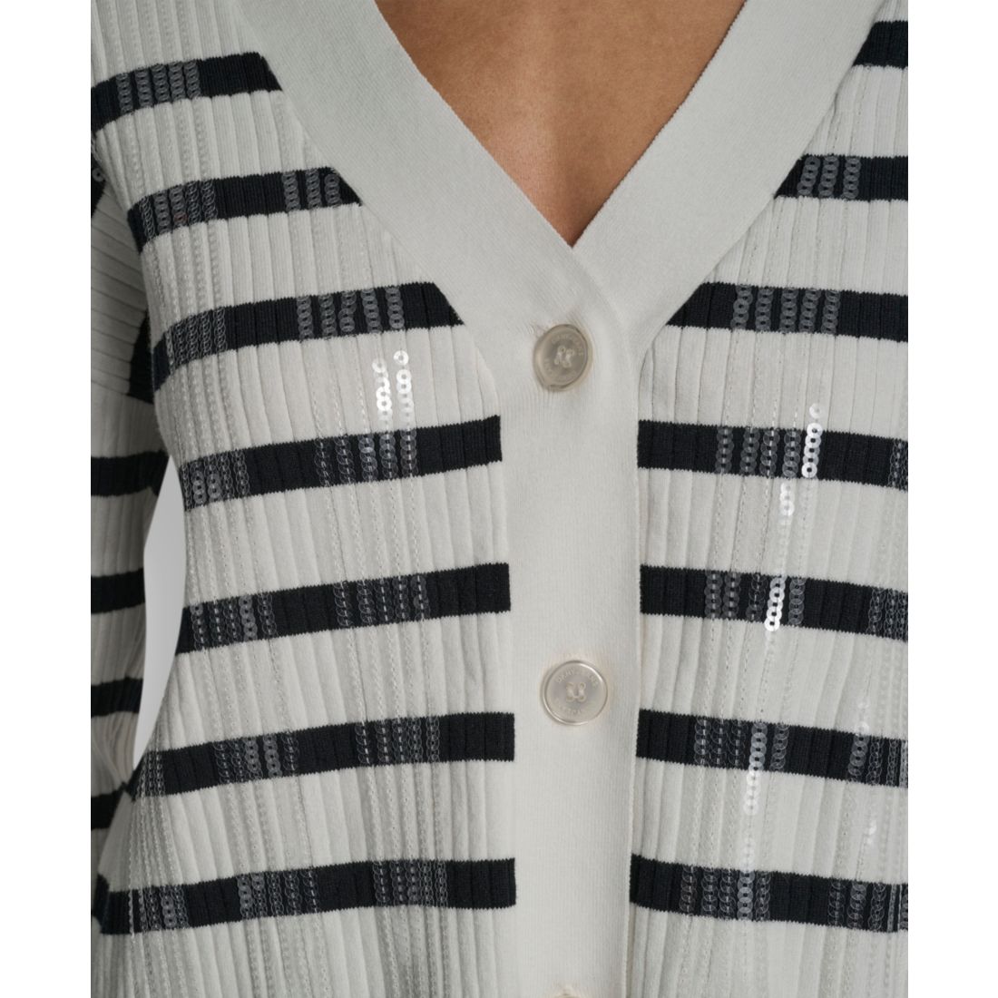 Dkny Jeans Women's Striped Cropped Long-Sleeve Cardigan Sweater
