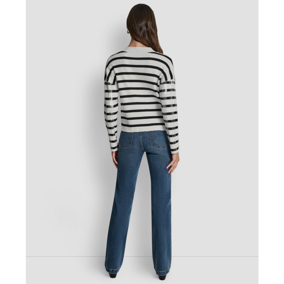 Dkny Jeans Women's Striped Cropped Long-Sleeve Cardigan Sweater