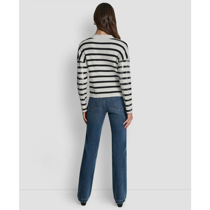 Dkny Jeans Women's Striped Cropped Long-Sleeve Cardigan Sweater