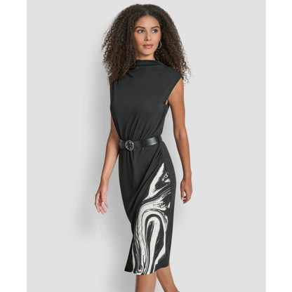 Dkny Women's Sleeveless Funnel Neck Sheath Midi Dress