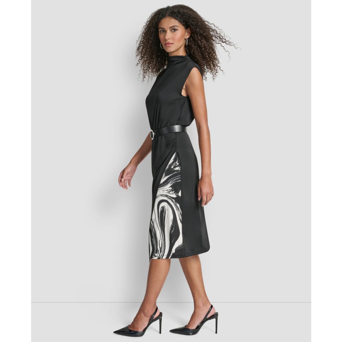 Dkny Women's Sleeveless Funnel Neck Sheath Midi Dress