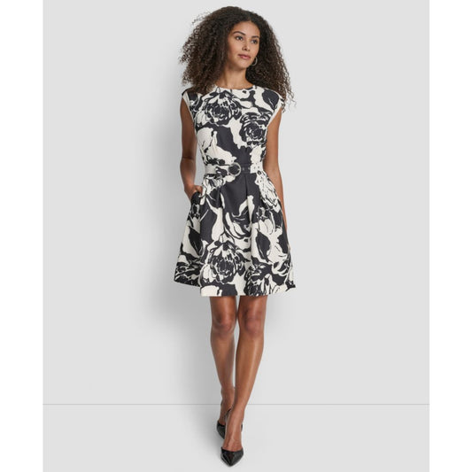 Dkny Women's Cap-Sleeve Fit and Flare Dress