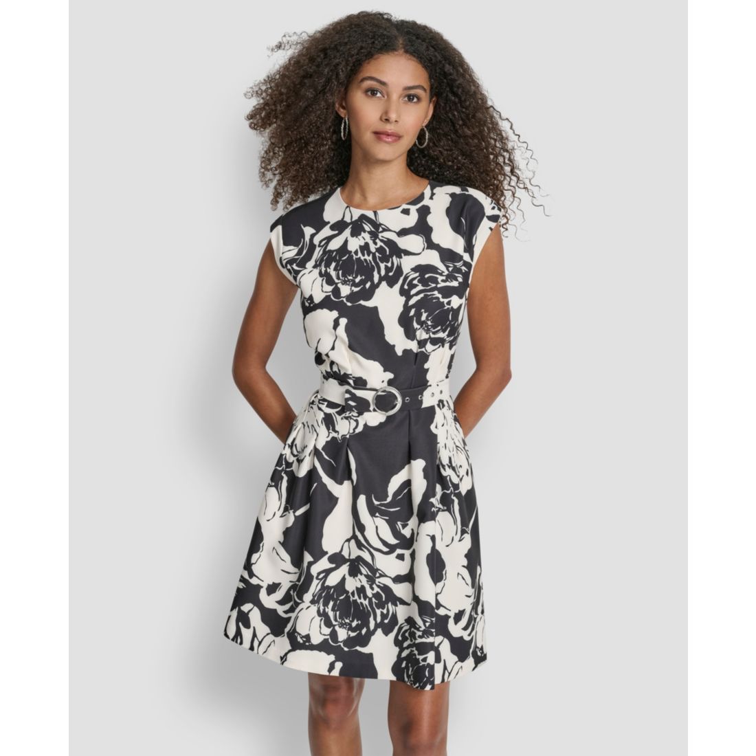 Dkny Women's Cap-Sleeve Fit and Flare Dress