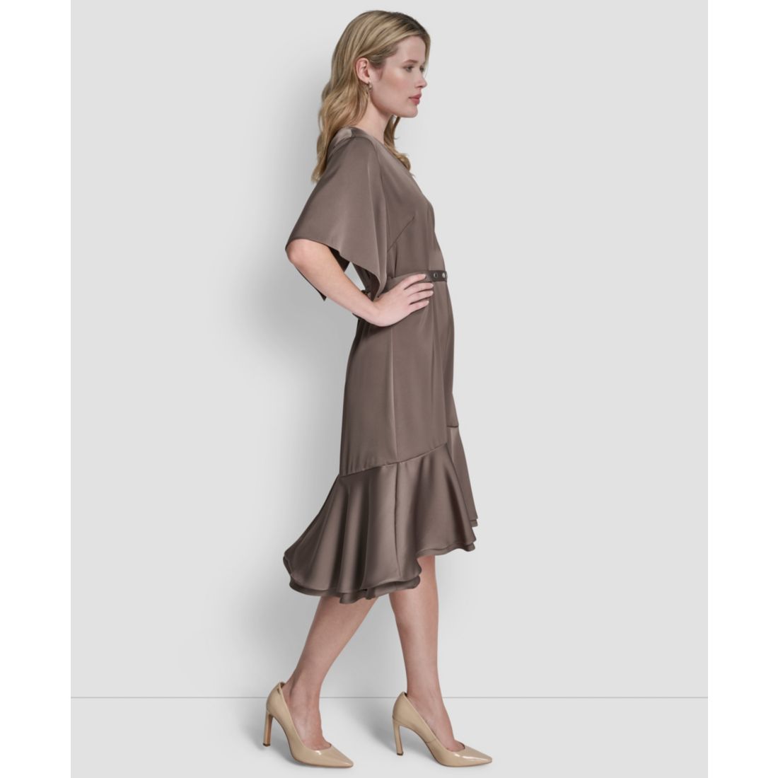 Dkny Women's Flutter Sleeve V-Neck High Low Midi Dress
