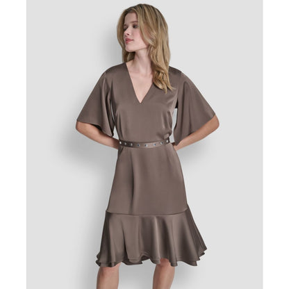Dkny Women's Flutter Sleeve V-Neck High Low Midi Dress