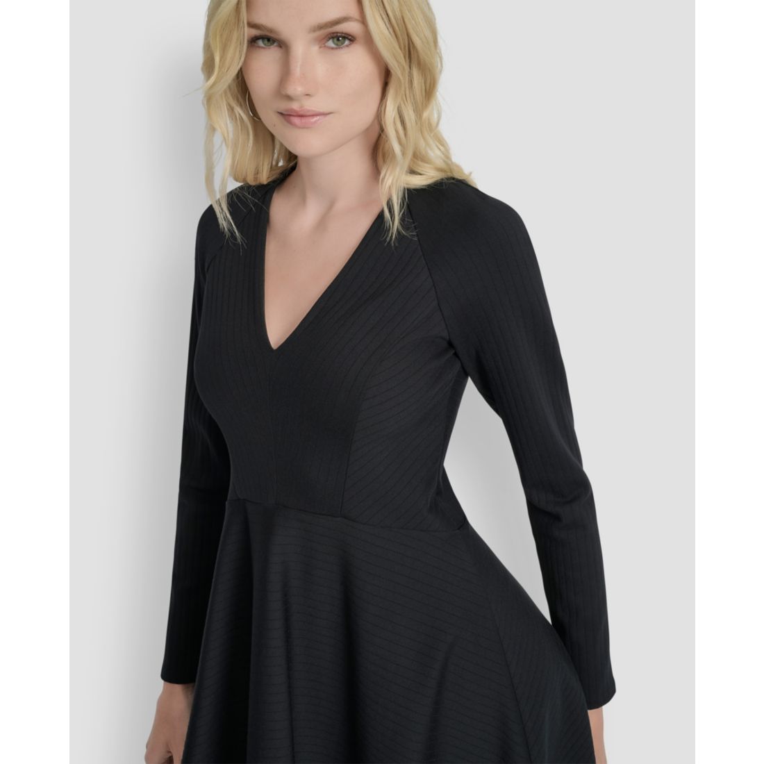 Dkny Women's Long Sleeve Rib Knit Fit and Flare Dress