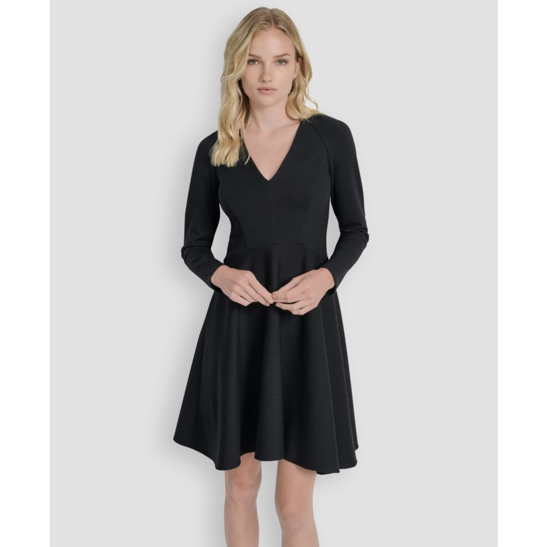 Dkny Women's Long Sleeve Rib Knit Fit and Flare Dress