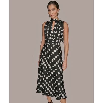 Donna Karan New York Women's Dot-Print Tie-Neck A-Line Dress