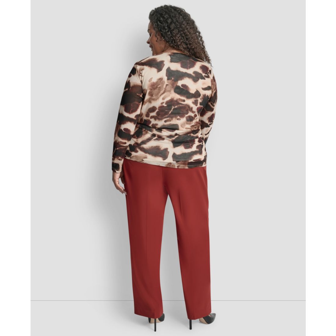 Dkny Plus Size Asymmetrical Neck Side Ruched Long Sleeve Top