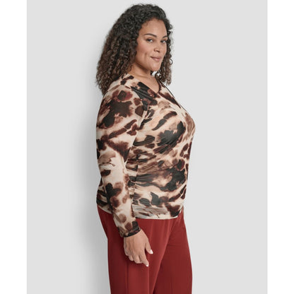 Dkny Plus Size Asymmetrical Neck Side Ruched Long Sleeve Top