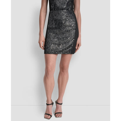 Dkny Women's Sequin Panel Mini Ponte Skirt