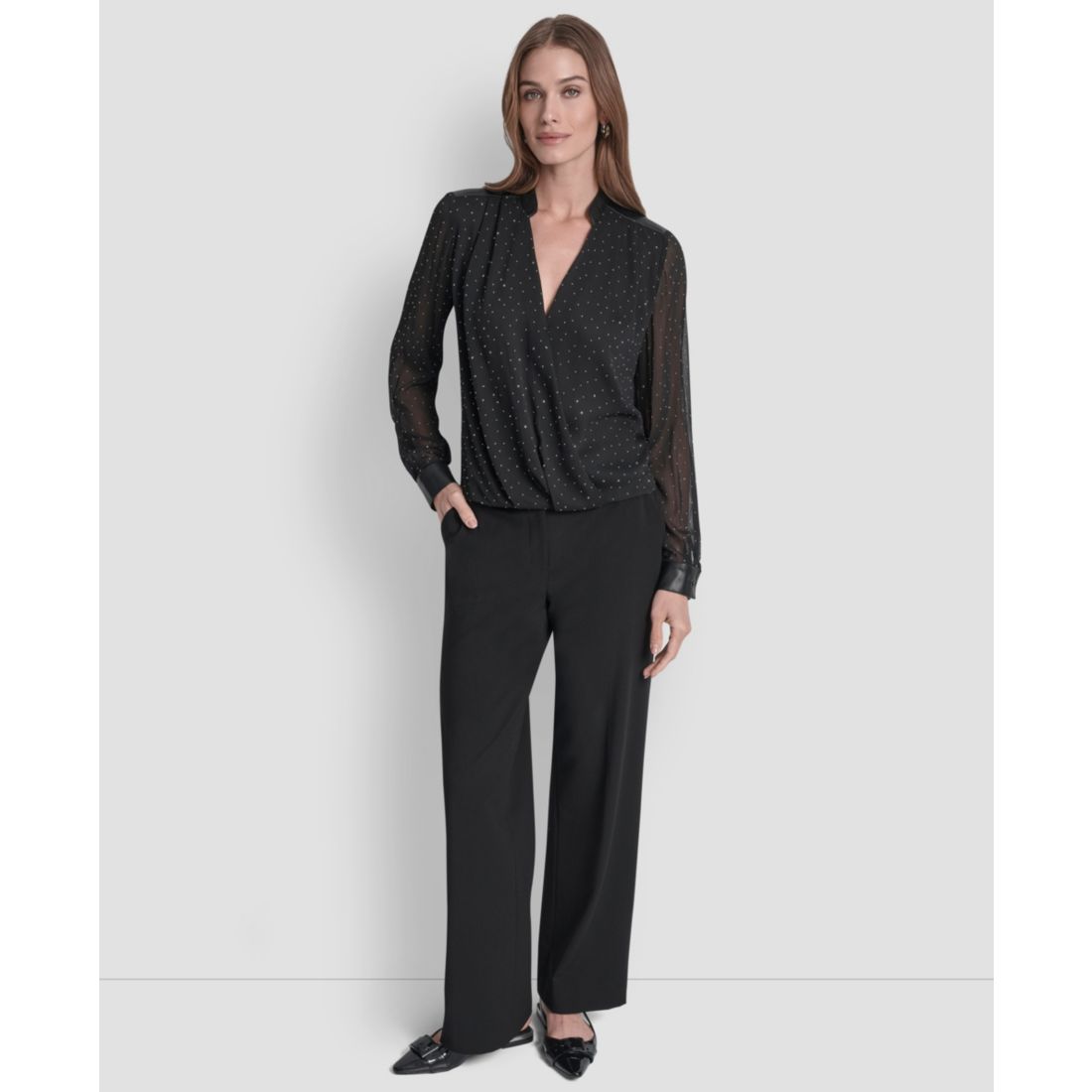 Dkny Women's Embellished Surplice Neck Top